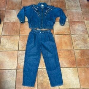 Amazing vintage, bejeweled denim two-piece set by Rio Inc.